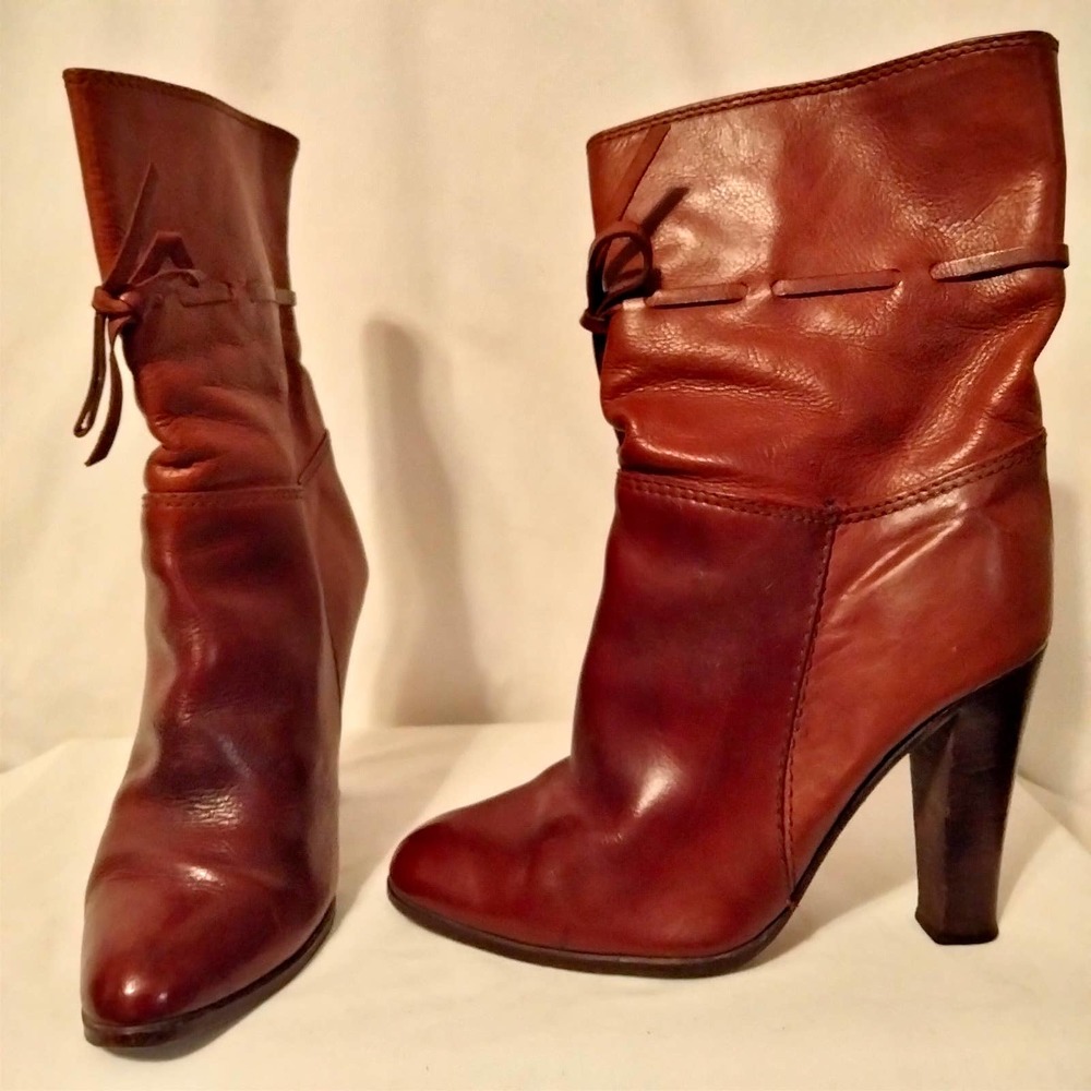 Hana Mackler Cognac 100% Genuine Leather Ankle Boots 6.5 B Vintage 1980s